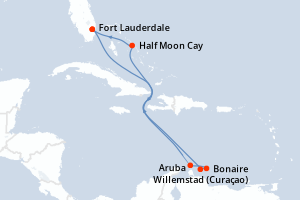 carte itinéraire croisière Caraïbes Bahamas 9 jours au départ du port de Fort Lauderdale