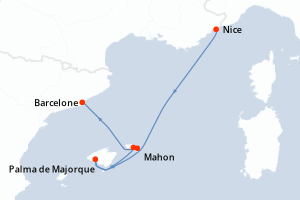 carte itinéraire croisière Méditerranée 6 jours au départ du port de Nice