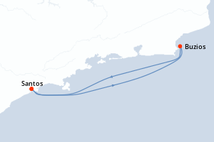 carte itinéraire croisière Brésil 3 jours au départ du port de Santos