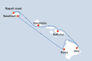 Carte de l'itinéraire de croisière Honolulu-Honolulu d'une durée de 7 jours