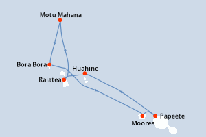 Carte de l'itinéraire de croisière Papeete-Papeete d'une durée de 7 jours