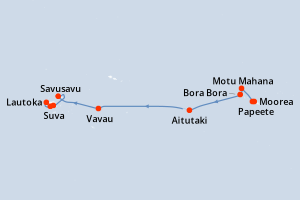 Carte de l'itinéraire de croisière Papeete-Lautoka d'une durée de 15 jours