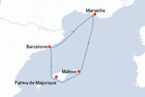 Carte de l'itinéraire de croisière Marseille-Marseille d'une durée de 4 jours