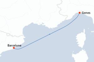 Carte itinéraire croisière Italie, Espagne - 2 jours au départ de Genes - Méditerranée