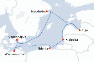 carte itinéraire croisière Europe du Nord 7 jours au départ du port de Warnemunde