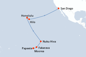 carte itinéraire croisière Tahiti 17 jours au départ du port de Papeete