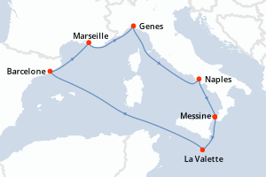 Carte de l'itinéraire de croisière Messine-Messine d'une durée de 7 jours