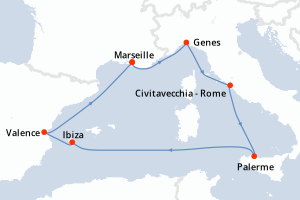 carte itinéraire croisière Sicile 7 jours au départ du port de Marseille
