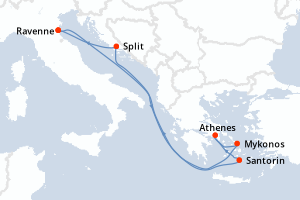 carte itinéraire croisière Adriatique 7 jours au départ du port de Ravenne
