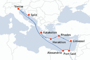 carte itinéraire croisière Adriatique 11 jours au départ du port de Venise