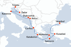 carte itinéraire croisière Méditerranée 10 jours au départ du port de Istanbul