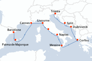 carte itinéraire croisière Adriatique 10 jours au départ du port de Trieste