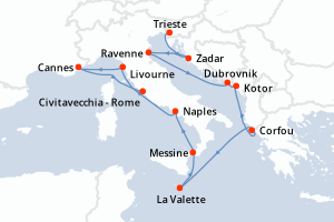 carte itinéraire croisière Adriatique 11 jours au départ du port de Trieste