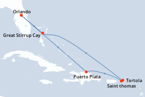 Carte itinéraire croisière États-Unis, République Dominicaine, Royaume-Uni, Bahamas - 7 jours au départ de Orlando - Caraïbes Mexique