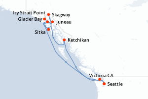 Carte de l'itinéraire de croisière Seattle-Seattle d'une durée de 10 jours