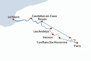 Carte de l'itinéraire de croisière Paris-Paris d'une durée de 7 jours