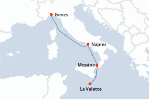 Carte itinéraire croisière Malte, Italie - 3 jours au départ de Genes - Méditerranée