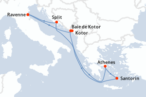 carte itinéraire croisière Adriatique 7 jours au départ du port de Ravenne
