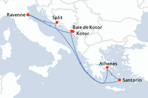 carte itinéraire croisière Adriatique 7 jours au départ du port de Ravenne