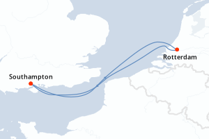 carte itinéraire croisière Europe du Nord 4 jours au départ du port de Southampton