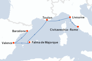 carte itinéraire croisière Méditerranée 7 jours au départ du port de Civitavecchia - Rome