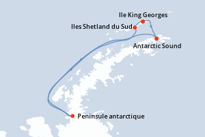 Carte de l'itinéraire de croisière Ile King Georges-Ile King Georges d'une durée de 6 jours