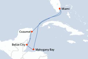Carte de l'itinéraire de croisière Miami-Miami d'une durée de 7 jours