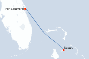 Carte de l'itinéraire de croisière Port Canaveral-Port Canaveral d'une durée de 3 jours