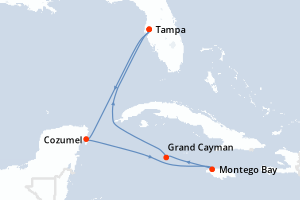 carte itinéraire croisière Caraïbes Mexique 7 jours au départ du port de Tampa