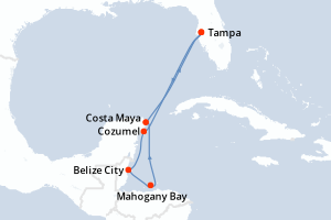 carte itinéraire croisière Caraïbes Mexique 7 jours au départ du port de Tampa