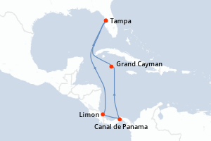 carte itinéraire croisière Caraïbes Mexique 8 jours au départ du port de Tampa