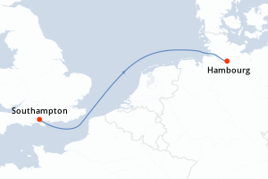 carte itinéraire croisière Europe du Nord 2 jours au départ du port de Southampton