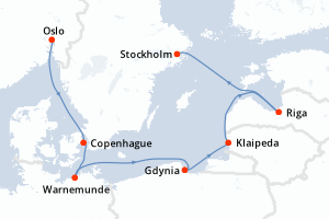 carte itinéraire croisière Europe du Nord 6 jours au départ du port de Oslo