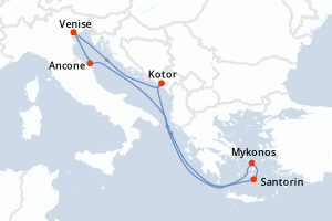 Carte de l'itinéraire de croisière Venise-Venise d'une durée de 7 jours