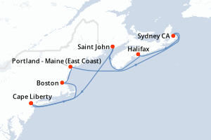 carte itinéraire croisière Amérique du Nord 9 jours au départ du port de Cape Liberty