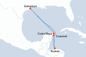 carte itinéraire croisière Caraïbes Mexique 6 jours au départ du port de Galveston
