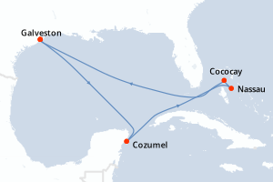 carte itinéraire croisière Caraïbes Mexique 8 jours au départ du port de Galveston