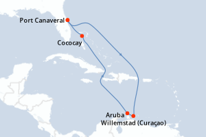 carte itinéraire croisière Caraïbes Bahamas 8 jours au départ du port de Port Canaveral