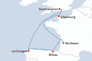 carte itinéraire croisière Europe du Nord 7 jours au départ du port de Southampton
