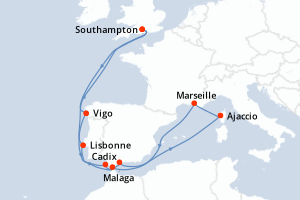 carte itinéraire croisière Europe du Nord 14 jours au départ du port de Southampton