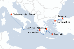 carte itinéraire croisière Méditerranée 7 jours au départ du port de Istanbul