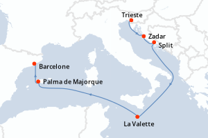 carte itinéraire croisière Adriatique 7 jours au départ du port de Trieste