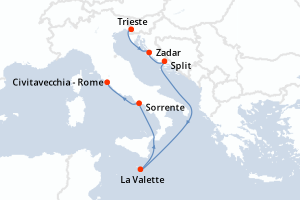 carte itinéraire croisière Adriatique 7 jours au départ du port de Trieste