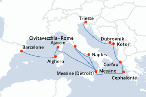 carte itinéraire croisière Sicile 14 jours au départ du port de Barcelone