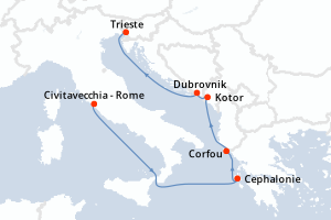 carte itinéraire croisière Méditerranée 7 jours au départ du port de Civitavecchia - Rome