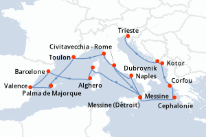 carte itinéraire croisière Sicile 21 jours au départ du port de Civitavecchia - Rome