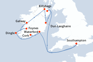 carte itinéraire croisière Europe du Nord 10 jours au départ du port de Southampton