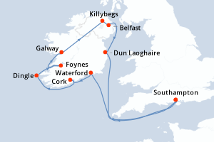 carte itinéraire croisière Europe du Nord 10 jours au départ du port de Southampton