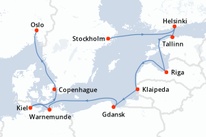 carte itinéraire croisière Europe du Nord 9 jours au départ du port de Stockholm