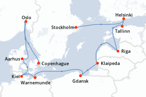 carte itinéraire croisière Europe du Nord 11 jours au départ du port de Stockholm